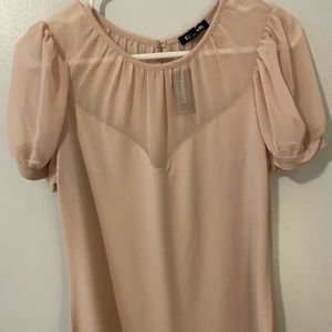 NWT Lg Express baby pink puff sleeve blouse with sheer detail